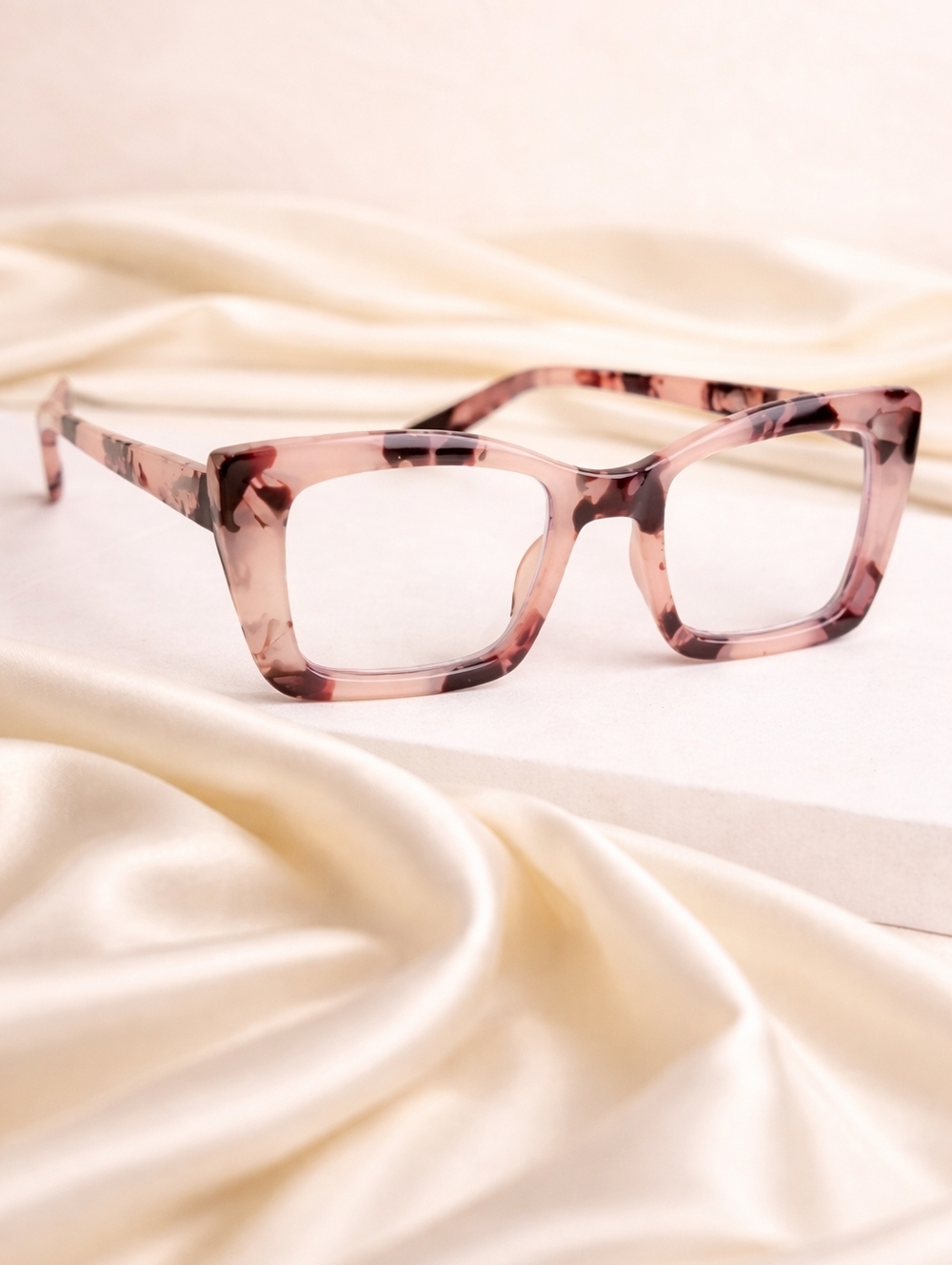 +1.00 Oversized Square Blush Pink Marble Readers Glasses